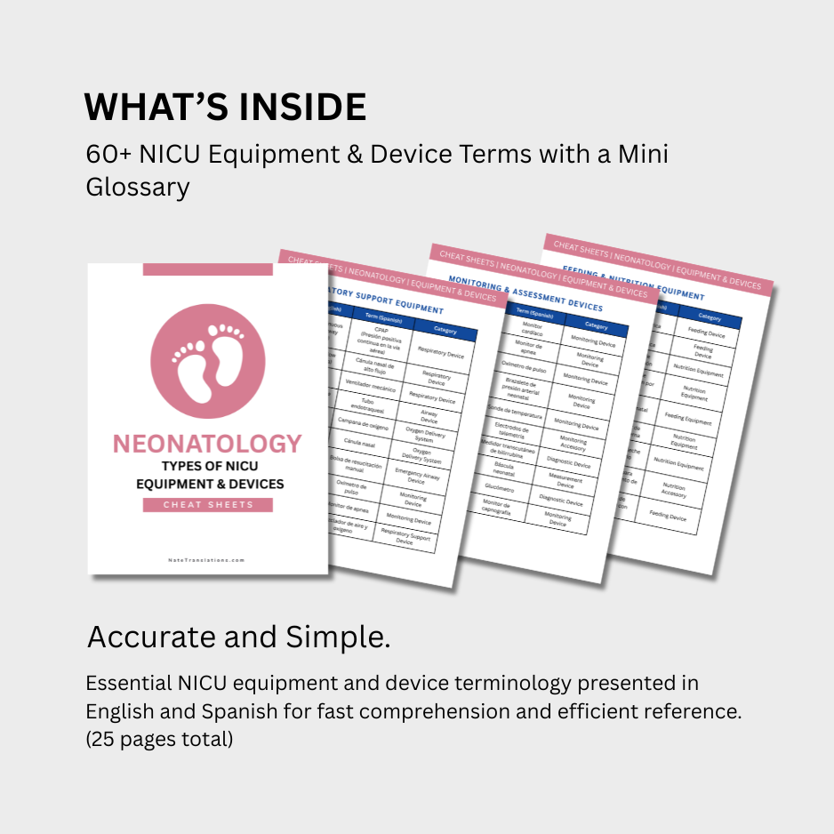 Types of NICU Equipment & Devices Cheat Sheets (Digital Download)