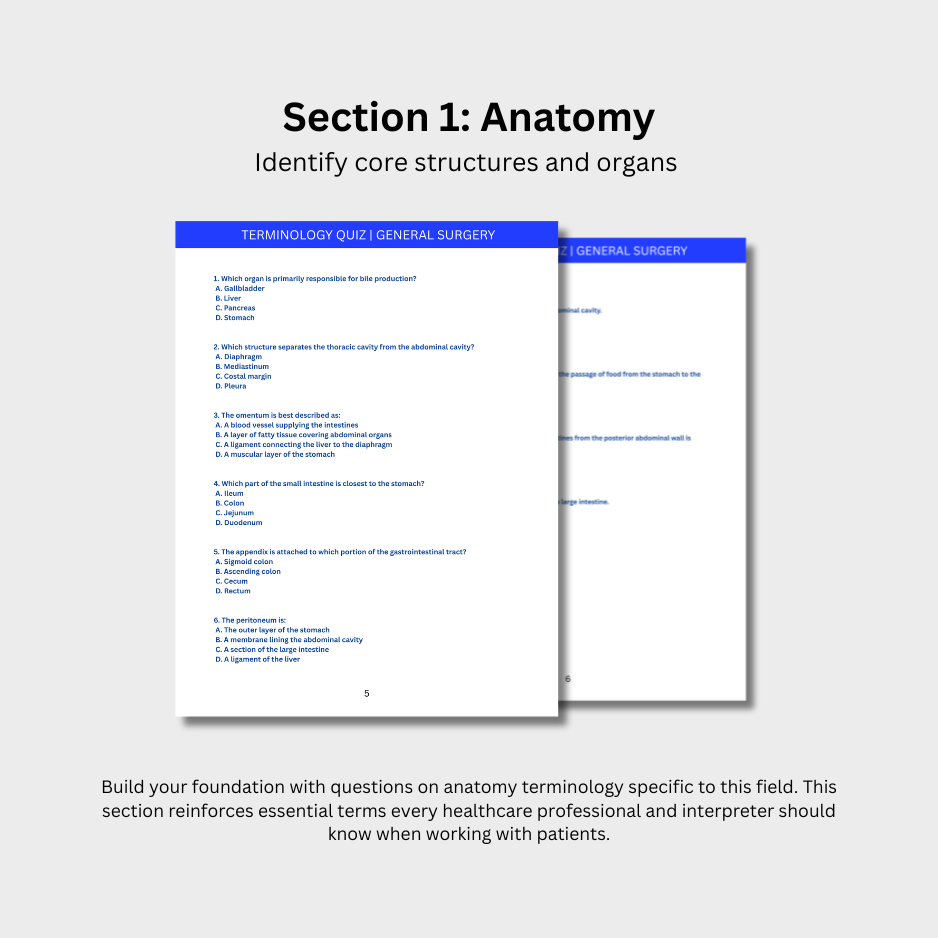 General Surgery Terminology Quiz (Digital Download)