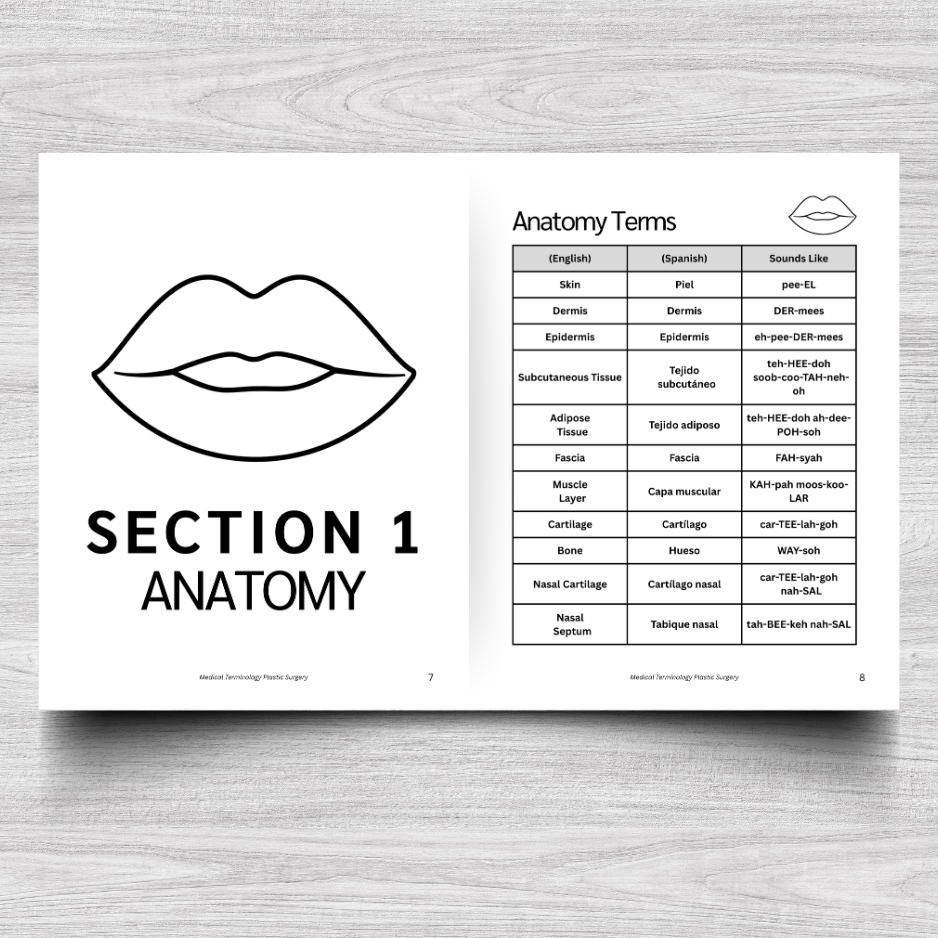 Plastic Surgery Medical Terminology: A Simple Reference Guide (English & Spanish)