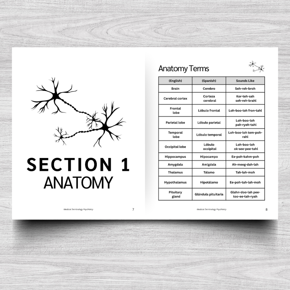 Psychiatry Medical Terminology: A Simple Reference Guide (English & Spanish)
