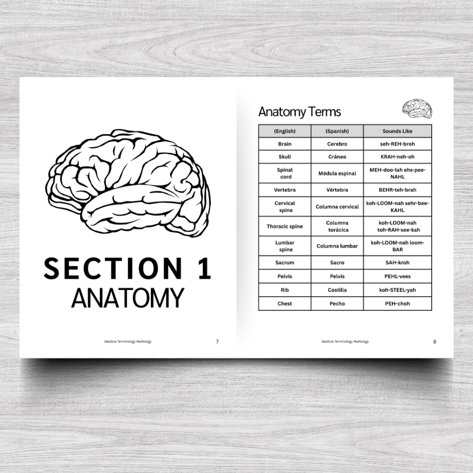 Radiology Medical Terminology: A Simple Reference Guide (English & Spanish)