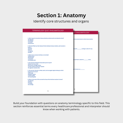 Rheumatology Terminology Quiz (Digital Download)