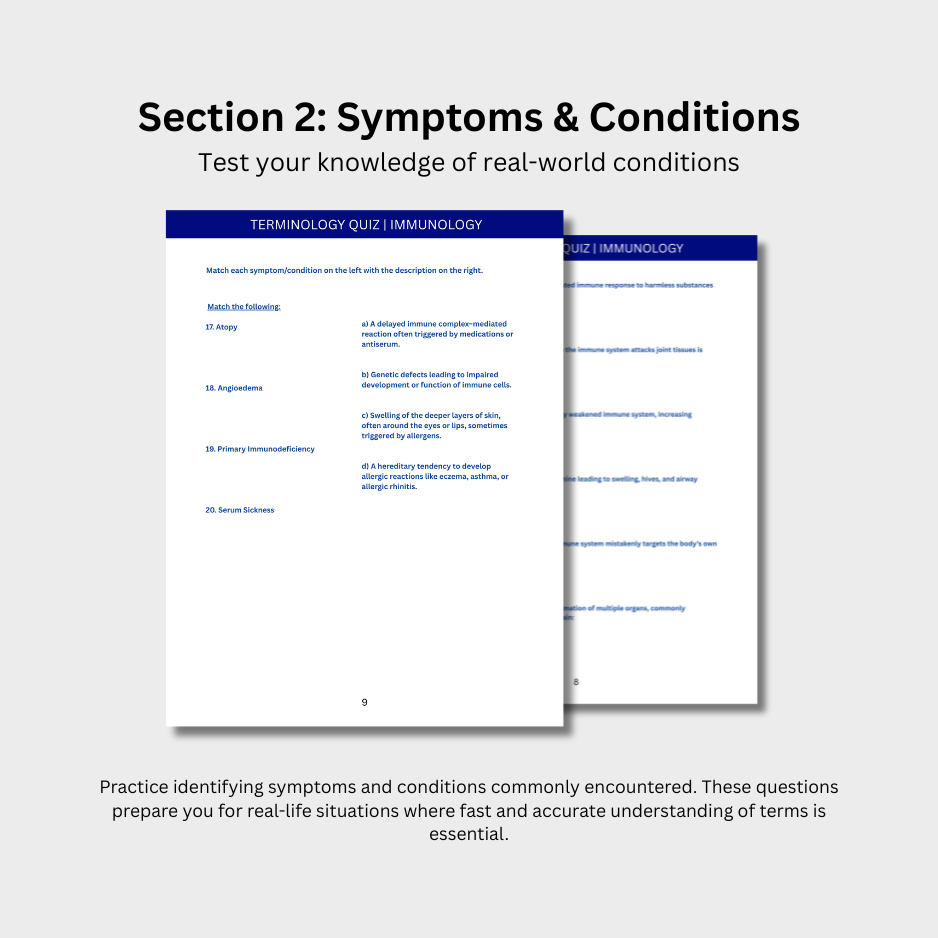 Immunology Terminology Quiz (Digital Download)