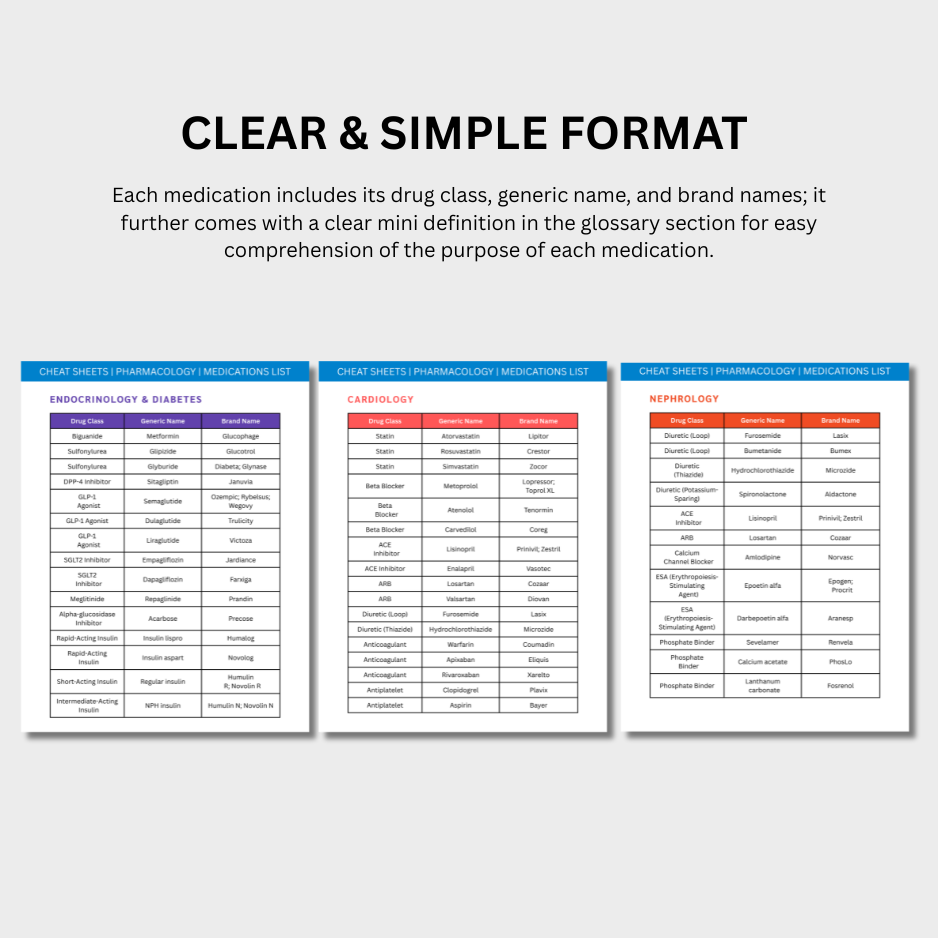 Medications List Cheat Sheets (Digital Download)