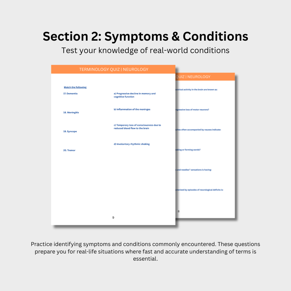 Neurology Terminology Quiz (Digital Download)