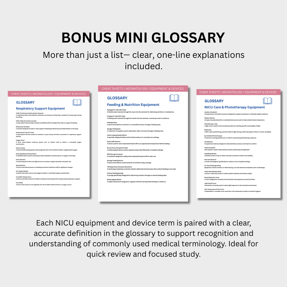 Types of NICU Equipment & Devices Cheat Sheets (Digital Download)