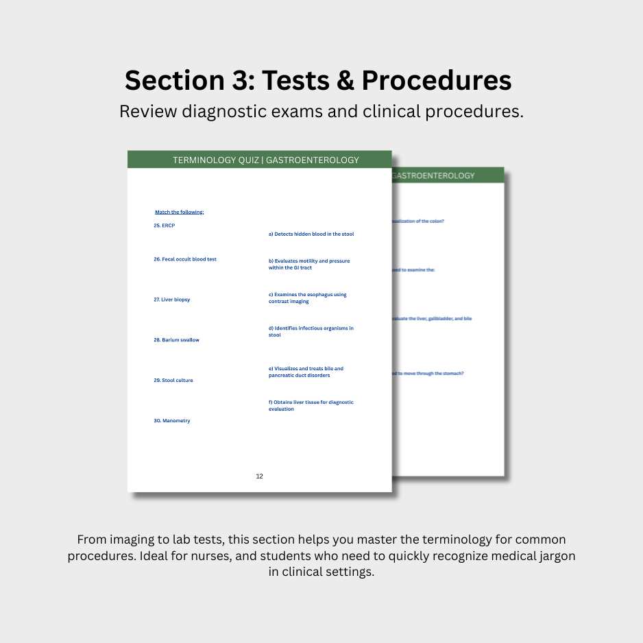 Gastroenterology Terminology Quiz (Digital Download)