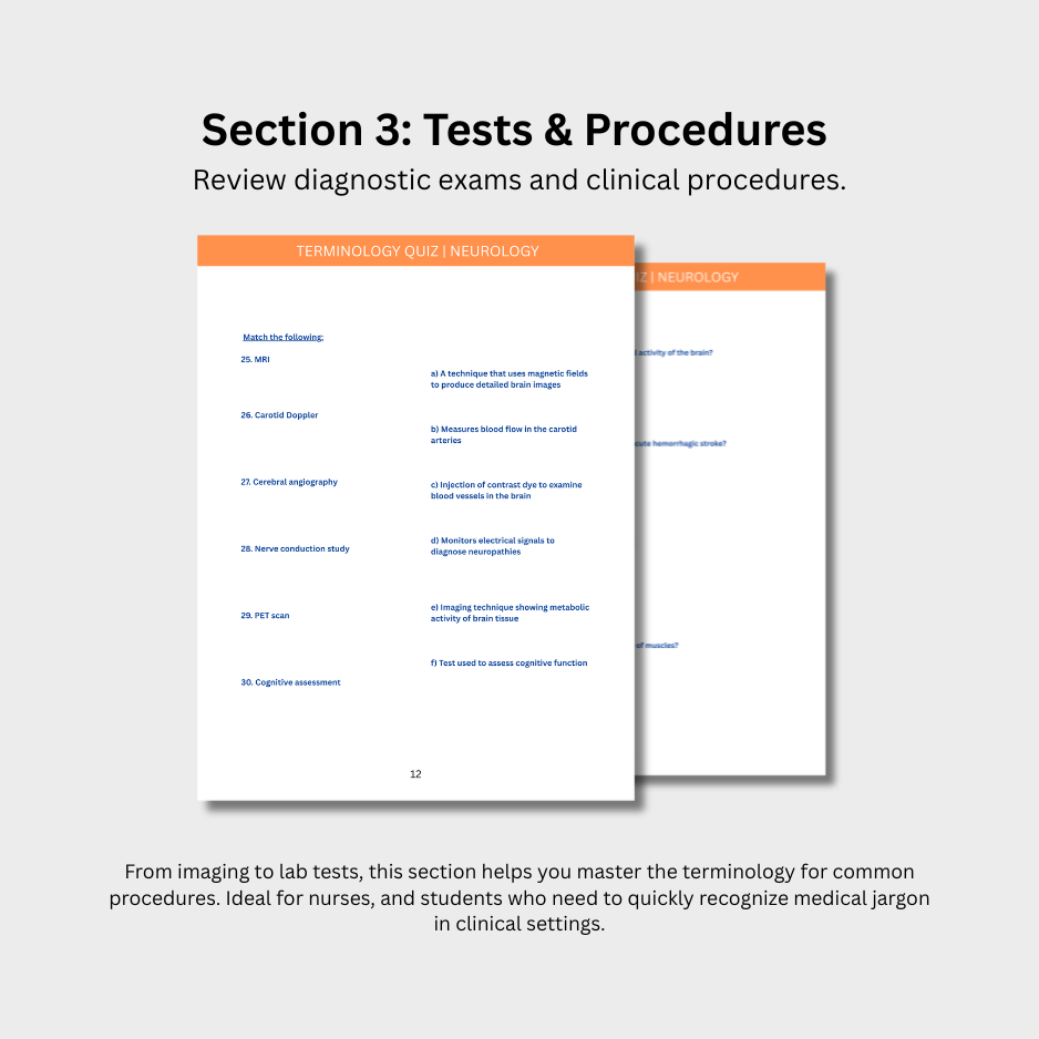 Neurology Terminology Quiz (Digital Download)