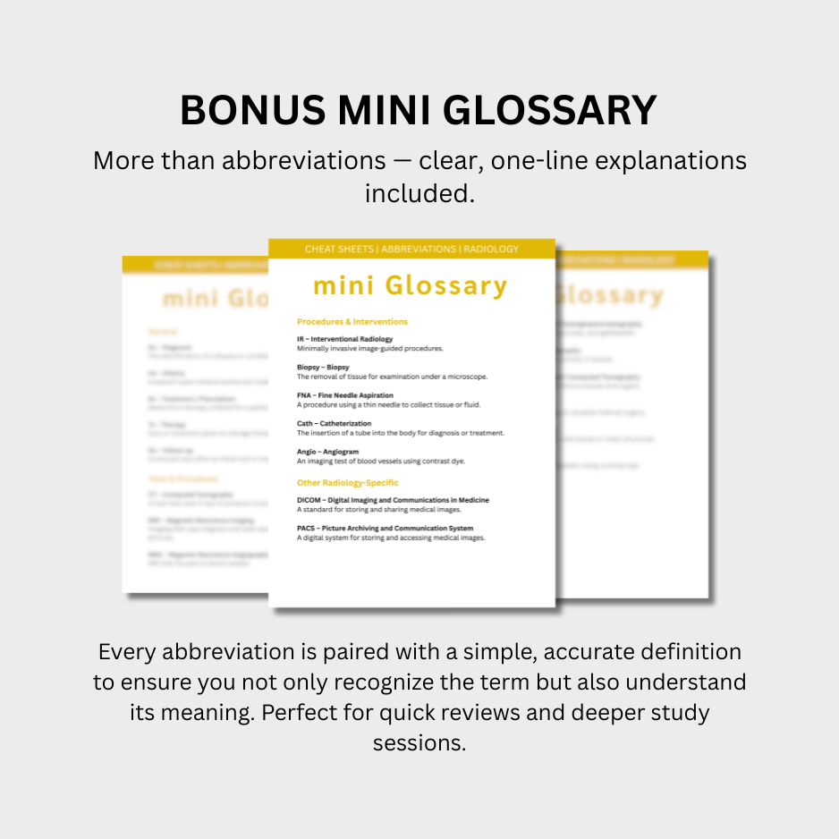 Radiology Medical Abbreviations Cheat Sheets (Digital Download)