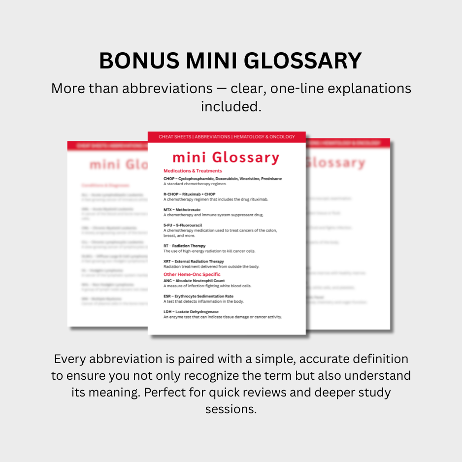Hematology Oncology Medical Abbreviations Cheat Sheet (Digital Download)