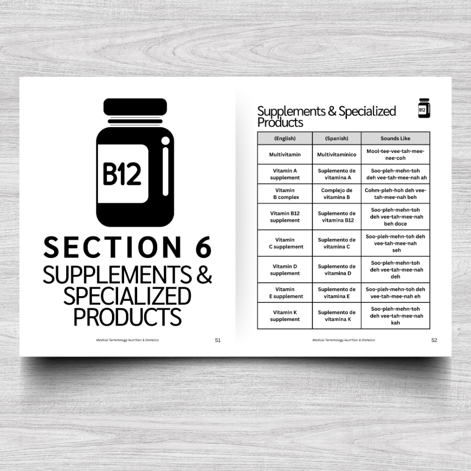 Nutrition & Dietetics Medical Terminology: A Simple Reference Guide (English & Spanish)