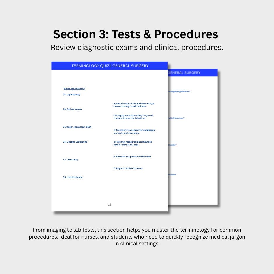 General Surgery Terminology Quiz (Digital Download)