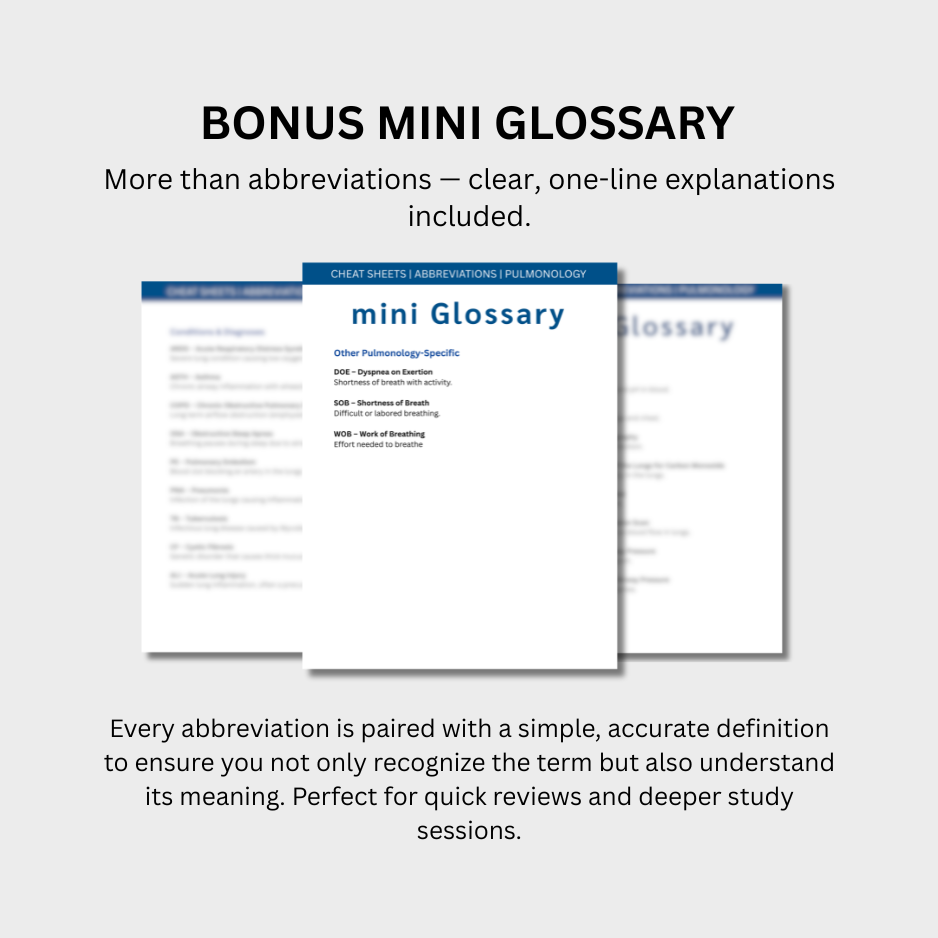 Pulmonology Medical Abbreviations Cheat Sheets (Digital Download)