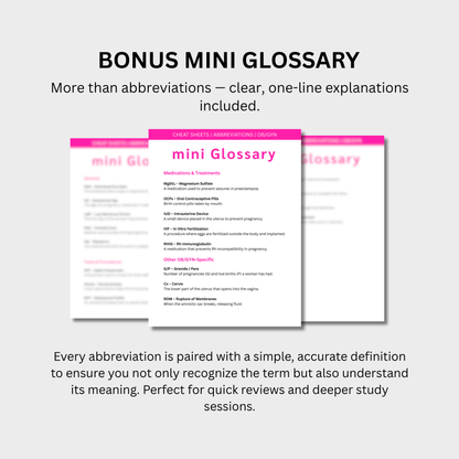 OB-GYN Medical Abbreviations Cheat Sheet (Digital Download)
