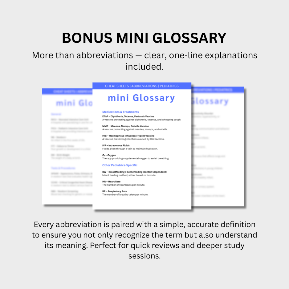 Pediatrics Medical Abbreviations Cheat Sheets (Digital Download)