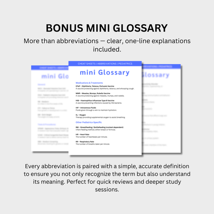 Pediatrics Medical Abbreviations Cheat Sheets (Digital Download)