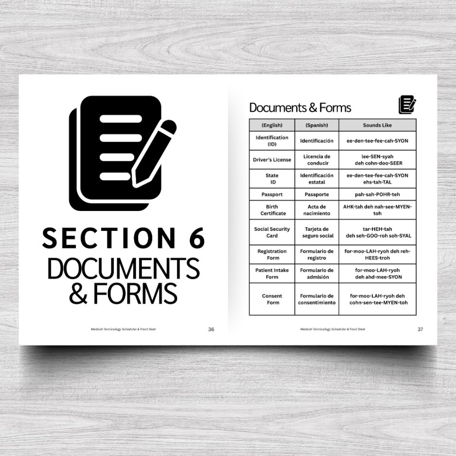 Scheduler & Front Desk Medical Terminology: A Simple Reference Guide (English & Spanish)