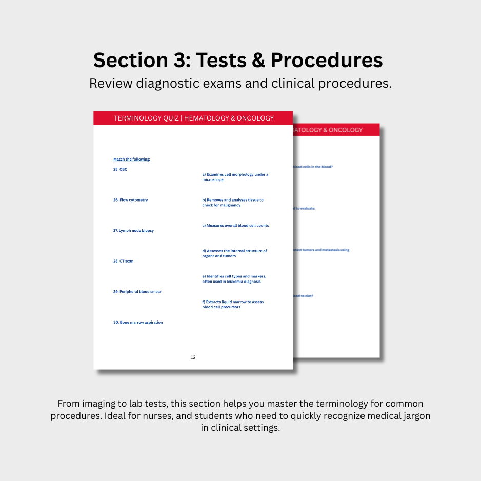 Hematology & Oncology Terminology Quiz (Digital Download)