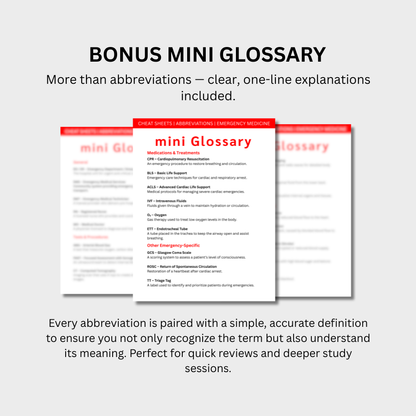 Emergency Medicine Medical Abbreviations Cheat Sheets (Digital Download)