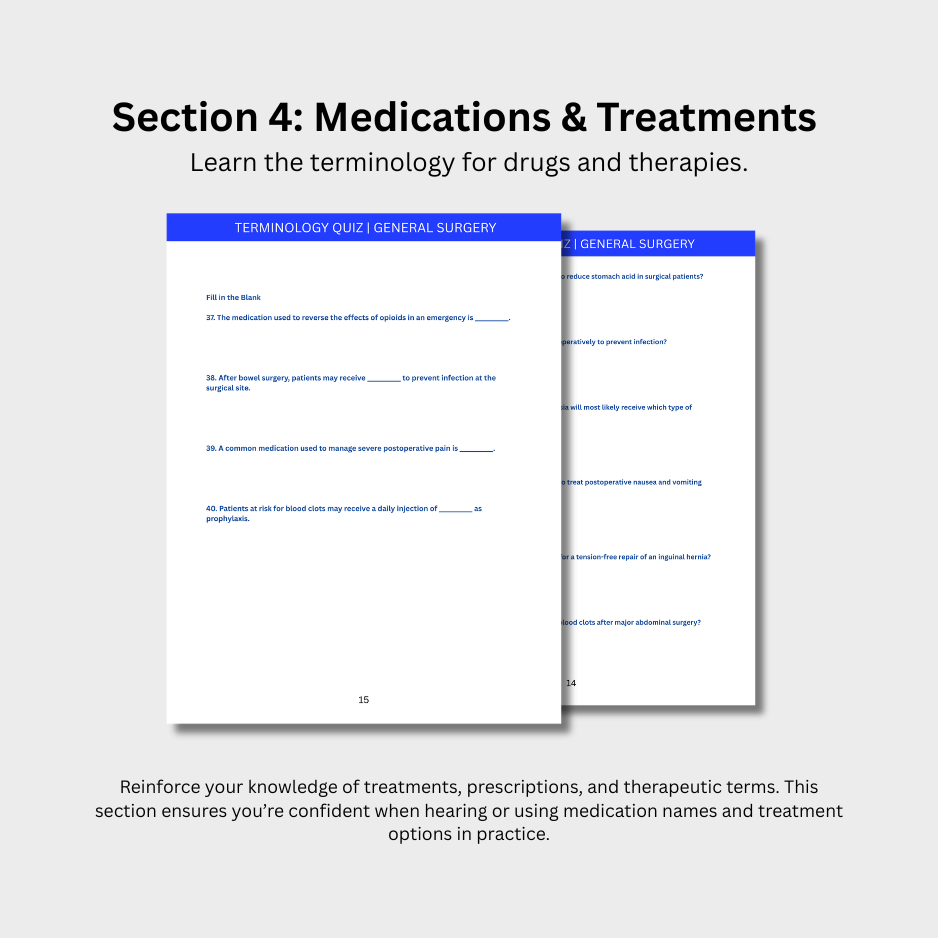 General Surgery Terminology Quiz (Digital Download)