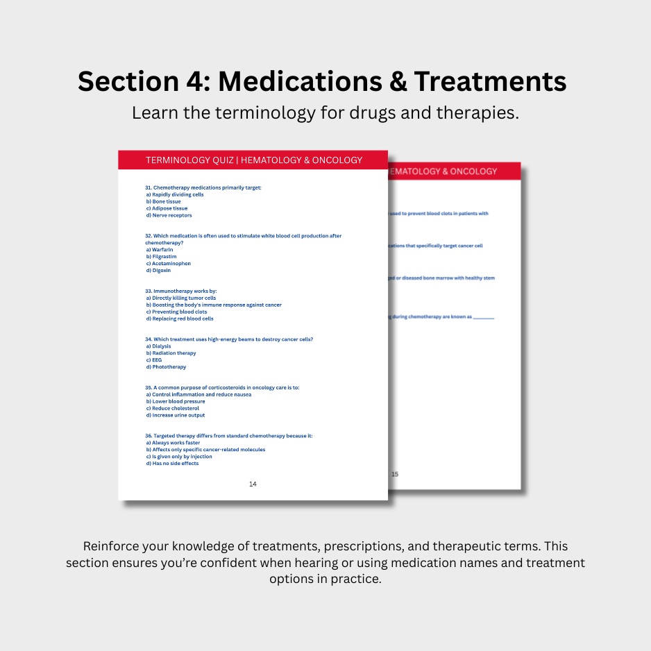 Hematology & Oncology Terminology Quiz (Digital Download)