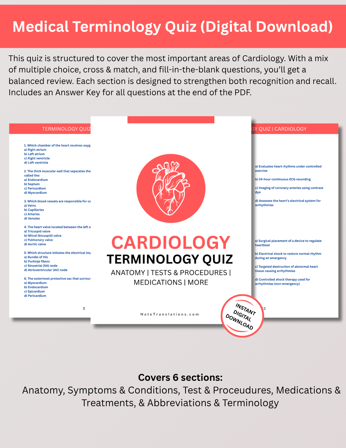 Cardiology Study Bundle: Reference Guide, Cheat Sheets & Quiz