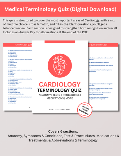 Cardiology Study Bundle: Reference Guide, Cheat Sheets & Quiz