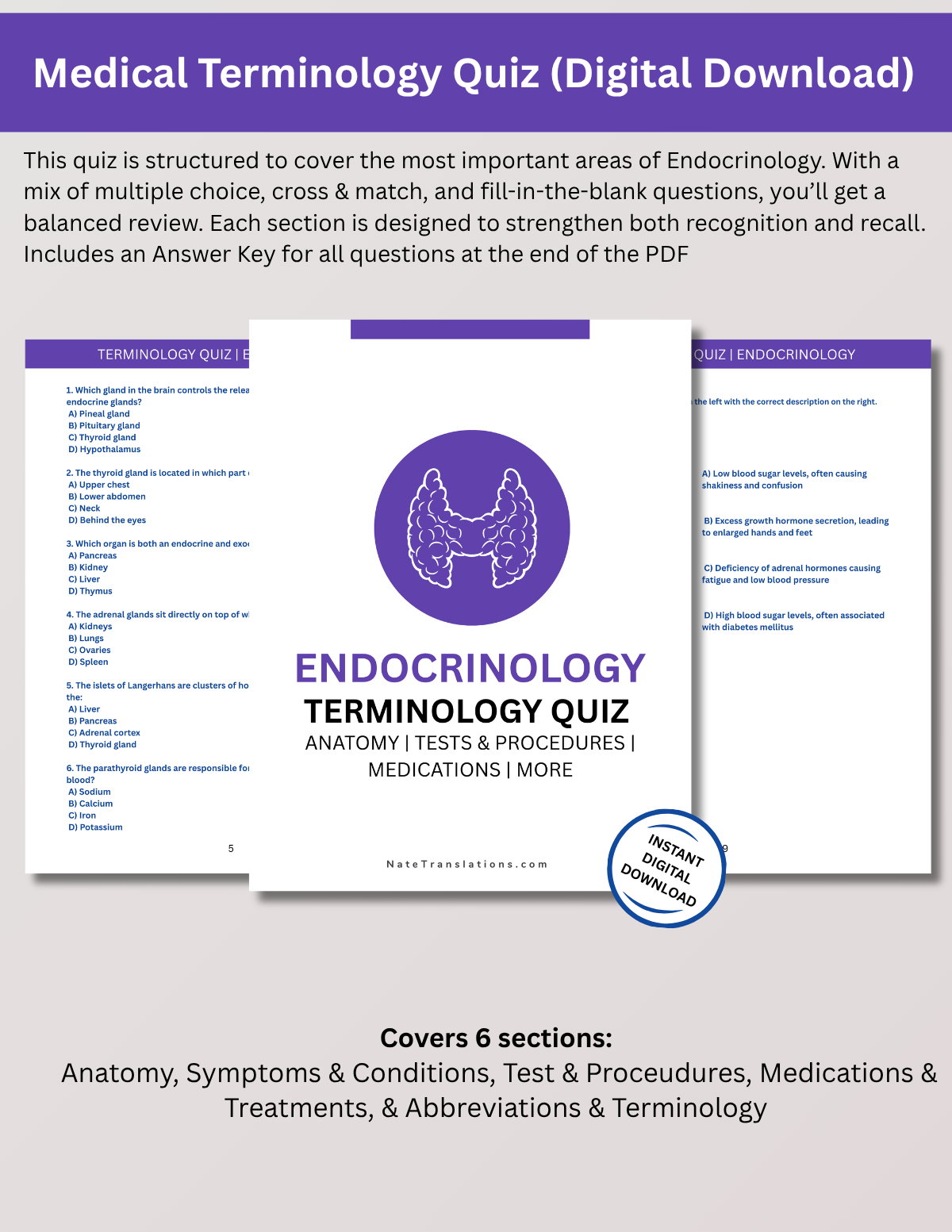 Endocrinology Study Bundle: Reference Guide, Cheat Sheets & Quiz