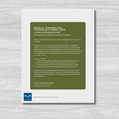 Scheduler & Front Desk Medical Terminology: A Simple Reference Guide (English & Spanish)