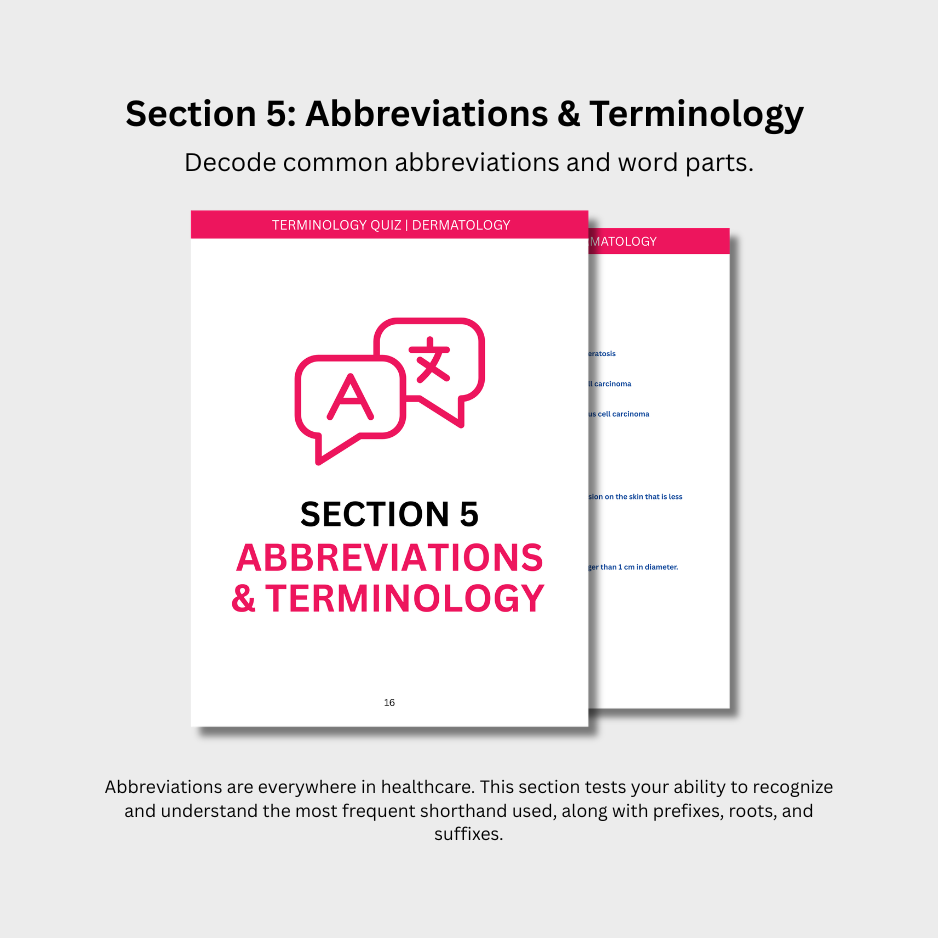 Dermatology Terminology Quiz (Digital Download)