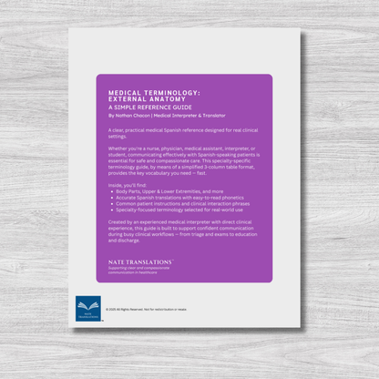 External Anatomy Medical Terminology: A Simple Reference Guide (English & Spanish)