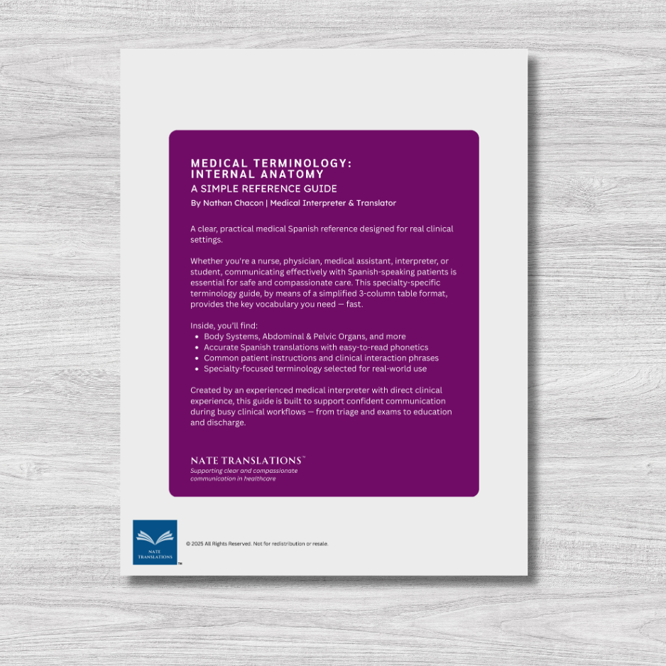 Internal Anatomy Medical Terminology: A Simple Reference Guide (English & Spanish)