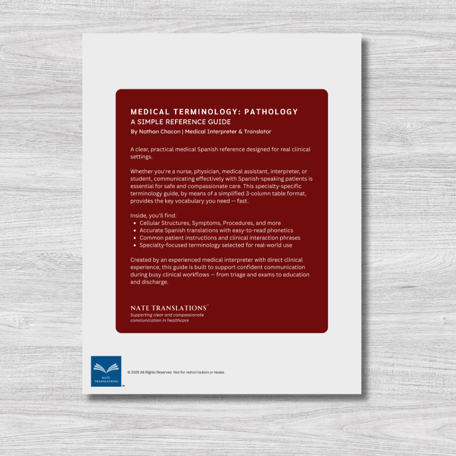 Pathology Medical Terminology:  A Simple Reference Guide (English & Spanish)