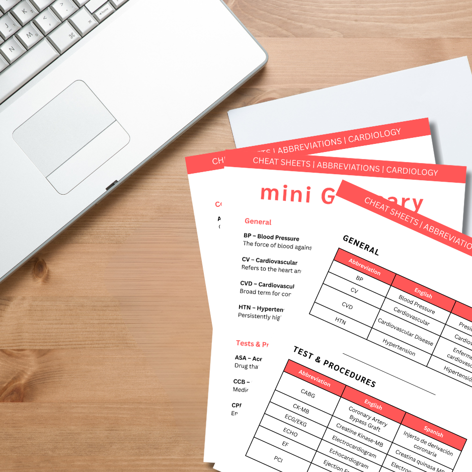 Cardiology Medical Abbreviations Cheat Sheets (Digital Download)