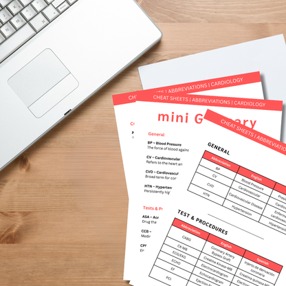 Cardiology Medical Abbreviations Cheat Sheets (Digital Download)
