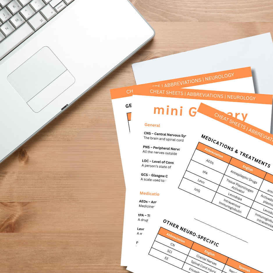 Neurology Abbreviations  Medical Terms Cheat Sheets (Digital Download)