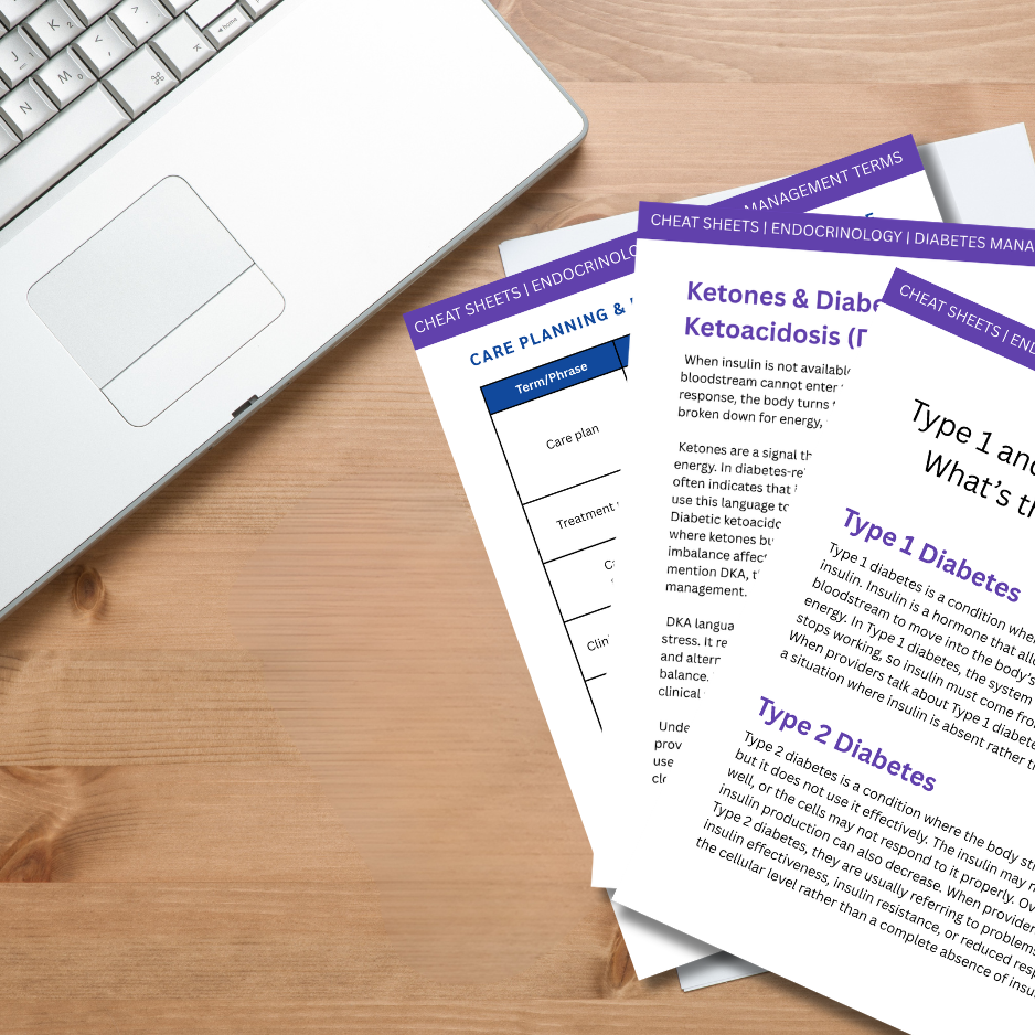Diabetes Management Terminology Cheat Sheets (Digital Download)