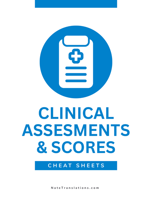 Clinical Assessments & Scores: Terminology Cheat Sheets (Digital Download)