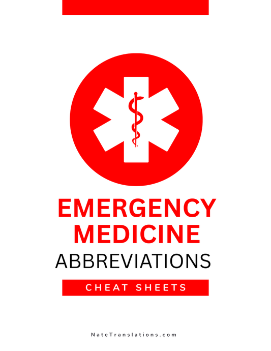 Emergency Medicine Medical Abbreviations Cheat Sheets (Digital Download)