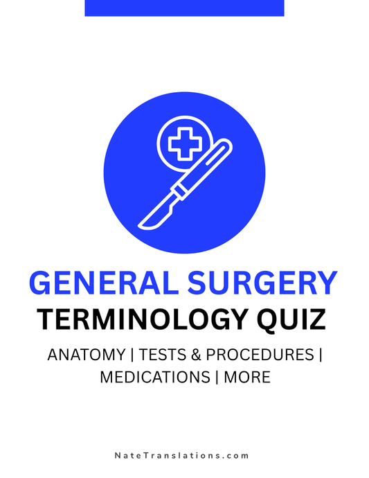 General Surgery Terminology Quiz (Digital Download)